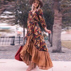 Bohemian Orange Floral Print maxi dress